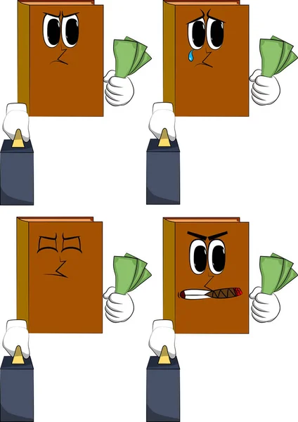 Jefe Libros Con Maleta Bolsa Sosteniendo Mostrando Billetes Dinero Colección — Vector de stock