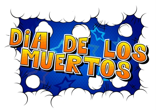 Dia Meurtos スペイン語で死者の日 カード コミック スタイルの招待状 抽象的な背景上のフレーズ ベクトル図 — ストックベクタ