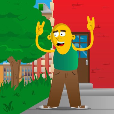 Rocker poz ellerinde sarı adam. Vektör karikatür çizim.