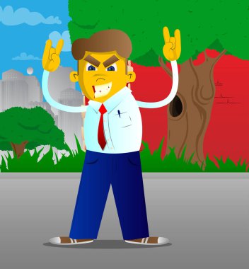 Rocker poz ellerinde sarı adam. Vektör karikatür çizim.