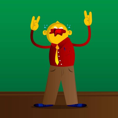 Rocker poz ellerinde sarı adam. Vektör karikatür çizim.