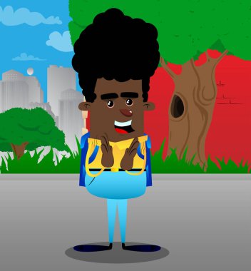 Alkışlar eller ile okul çocuğu. Vektör çizgi film karakteri çizim.