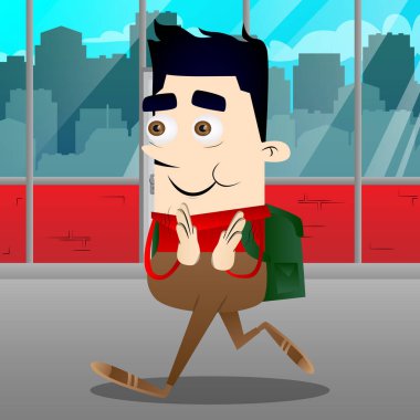 Alkışlar eller ile okul çocuğu. Vektör çizgi film karakteri çizim.