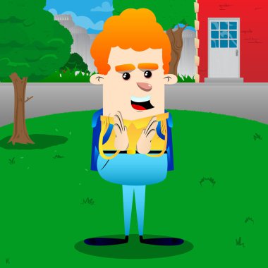 Alkışlar eller ile okul çocuğu. Vektör çizgi film karakteri çizim.