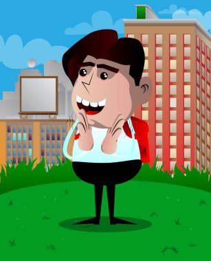 Alkışlar eller ile okul çocuğu. Vektör çizgi film karakteri çizim.