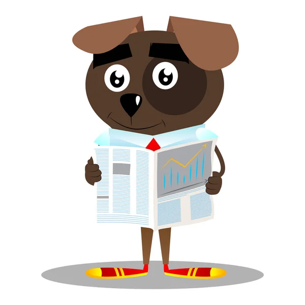 Kreslené Vektorové Ilustrace Obchodní Pes Čtenářský Deník — Stockový vektor