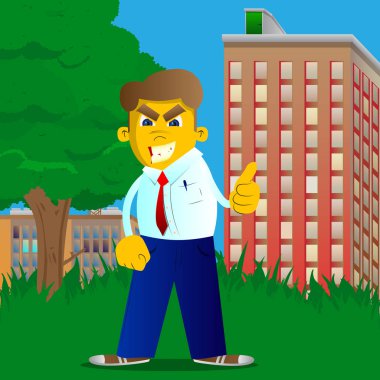 Sarı adam işareti Yaşasın yapma. Vektör karikatür çizim.