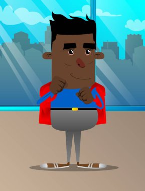 Yumruklarını önünde savaşmaya hazır tutan okul çocuğu. Vektör çizgi film karakteri çizim.