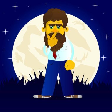 Sarı adam ağzının parmak açık tutarak. Vektör karikatür çizim.