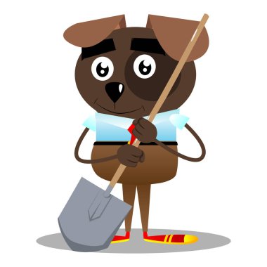 Bir kürek tutan karikatür vektör resimli iş köpek.