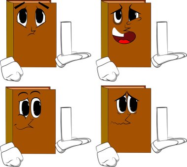 Beyaz uzun kutu tutan kitaplar. Karikatür kitap koleksiyonu ile yüzleri üzgün. İfadeler kümesi vektör.