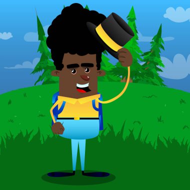 Şapkasını devrilme okul çocuğu. Vektör çizgi film karakteri çizim.