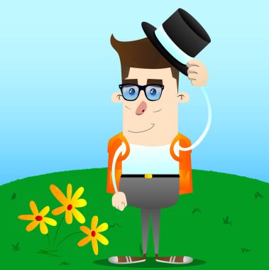 Şapkasını devrilme okul çocuğu. Vektör çizgi film karakteri çizim.