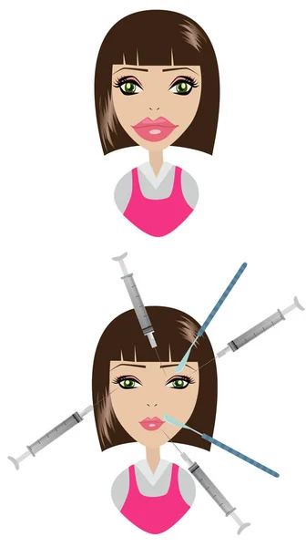 Expert Beautician Injecting Botulinum Toxin Female Face Woman Beauty Salon Stock Illustration