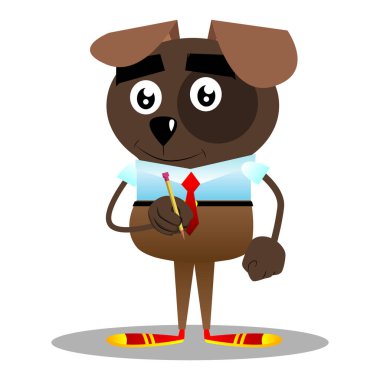 Bir kalem tutan karikatür vektör resimli iş köpek.