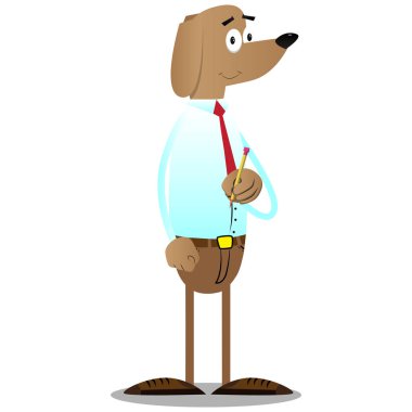 Bir kalem tutan karikatür vektör resimli iş köpek.