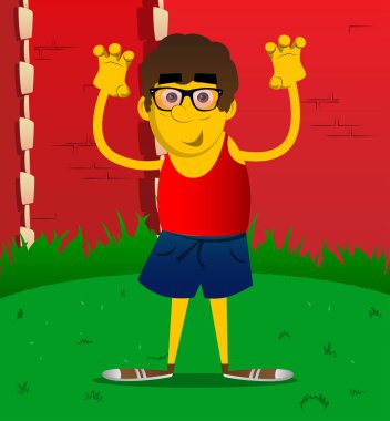 Sarı adam seni korkutmaya çalışıyor. Vektör karikatür çizim.