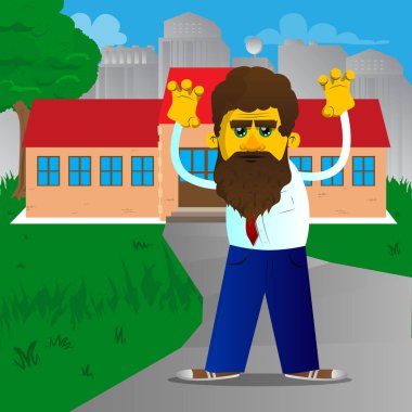 Sarı adam seni korkutmaya çalışıyor. Vektör karikatür çizim.