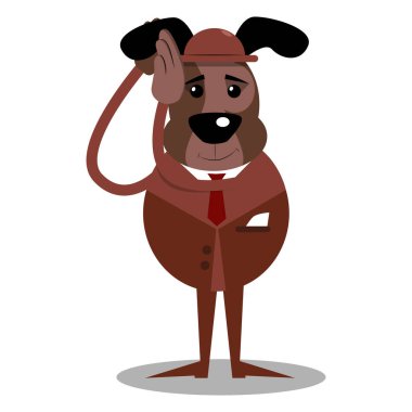 Karikatür resimli iş köpek tutan her ikisi de el onun kulağına, dinleme.