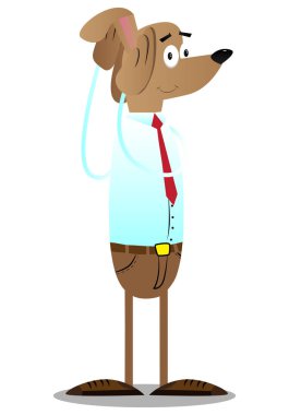 Karikatür resimli iş köpek tutan her ikisi de el onun kulağına, dinleme.