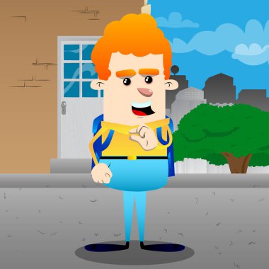 Öğrenci el ile küçük bir miktar el hareketi. Vektör çizgi film karakteri çizim.