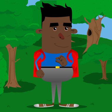 Öğrenci el ile küçük bir miktar el hareketi. Vektör çizgi film karakteri çizim.