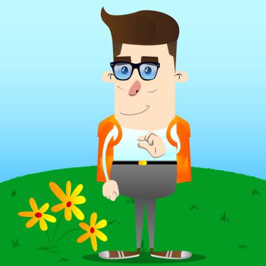 Öğrenci el ile küçük bir miktar el hareketi. Vektör çizgi film karakteri çizim.