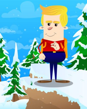 Öğrenci el ile küçük bir miktar el hareketi. Vektör çizgi film karakteri çizim.