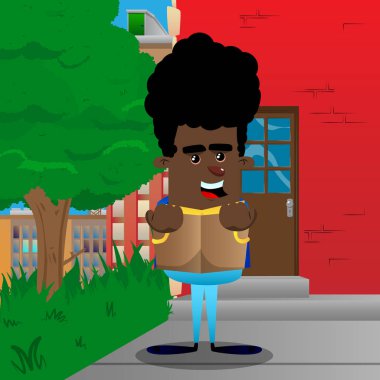 Öğrenci kitap okuma ve arkasında saklanıyor. Vektör çizgi film karakteri çizim.