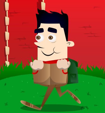 Öğrenci kitap okuma ve arkasında saklanıyor. Vektör çizgi film karakteri çizim.