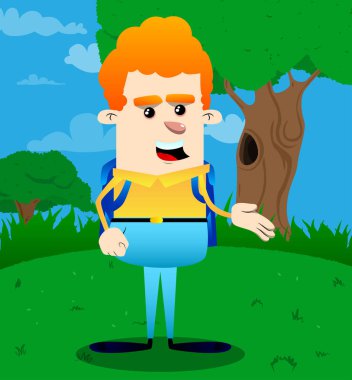 Öğrenci yardım eder. Vektör çizgi film karakteri çizim.