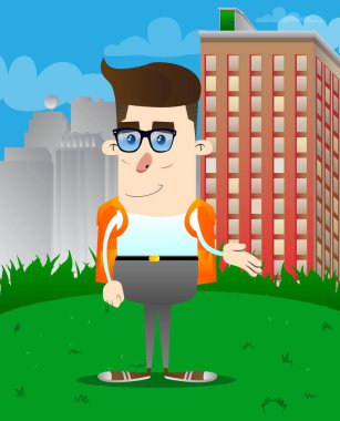 Öğrenci yardım eder. Vektör çizgi film karakteri çizim.