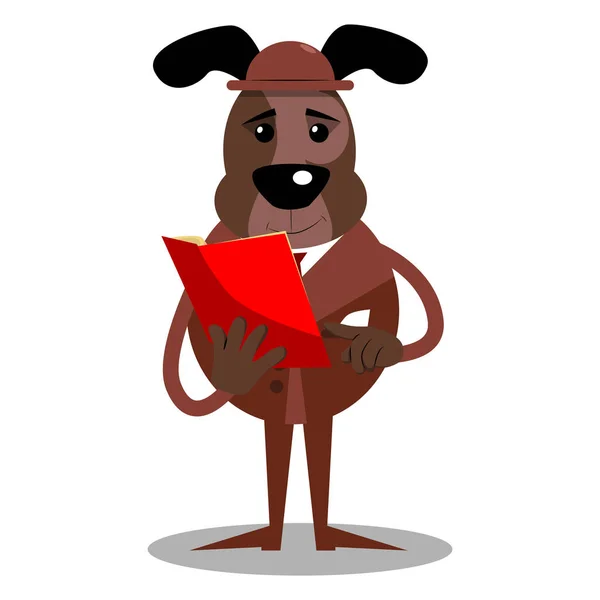 Zeichentrick Illustrierte Business Dog Beim Lesen Und Zeigen Auf Ein — Stockvektor