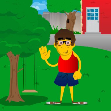 El sallayarak ile sarı adam. Vektör karikatür çizim.