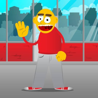 El sallayarak ile sarı adam. Vektör karikatür çizim.