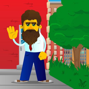 El sallayarak ile sarı adam. Vektör karikatür çizim.