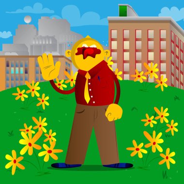 El sallayarak ile sarı adam. Vektör karikatür çizim.