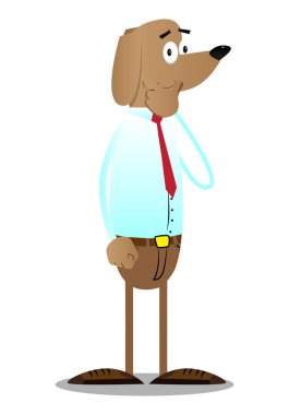 Karikatür vektör ağzını altında el ile iş köpek düşünme resimli.