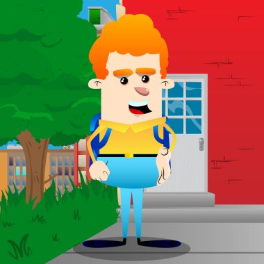 Öğrenci yardım eder. Vektör çizgi film karakteri çizim.