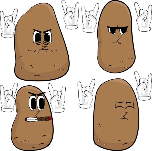 Patatas Con Las Manos Pose Rocker Colección Papas Dibujos Animados — Archivo Imágenes Vectoriales