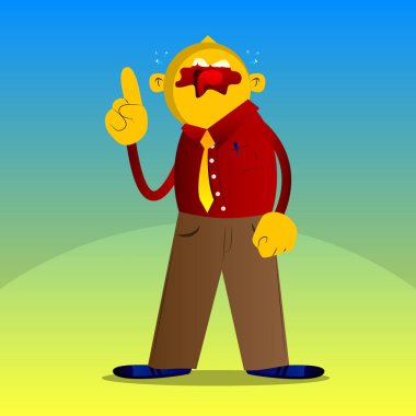 Bir şey anlatmaya sarı adam. Vektör karikatür çizim.