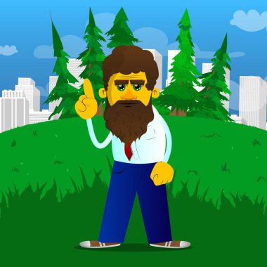 Bir şey anlatmaya sarı adam. Vektör karikatür çizim.