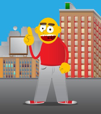 Bir şey anlatmaya sarı adam. Vektör karikatür çizim.