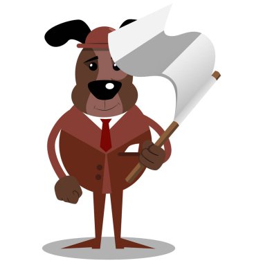 Beyaz bayrak teslim karikatür vektör resimli iş köpek tutar.