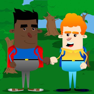 Bir yumruk çarpmak vererek bilirler. Vektör çizgi film karakteri çizim.