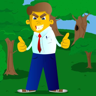 Sarı adam iki el işaretiyle Yaşasın yapma. Vektör karikatür çizim.