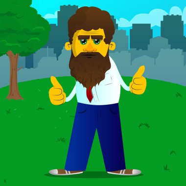 Sarı adam iki el işaretiyle Yaşasın yapma. Vektör karikatür çizim.