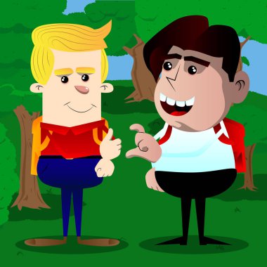 Okul çocuğu yapma arkadaşım bölge sembolü. Vektör çizgi film karakteri çizim.