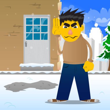 Sarı adam tutan el onun kulağına, dinleme. Vektör karikatür çizim.