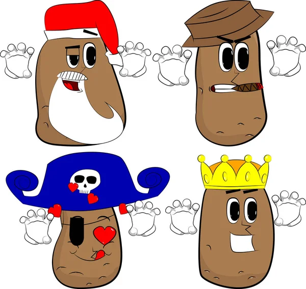 Potatoes Trying Scare You Cartoon Potato Collection Costume Faces Expressions — Stock Vector